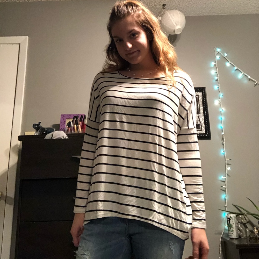 Long sleeve black and white striped shirt